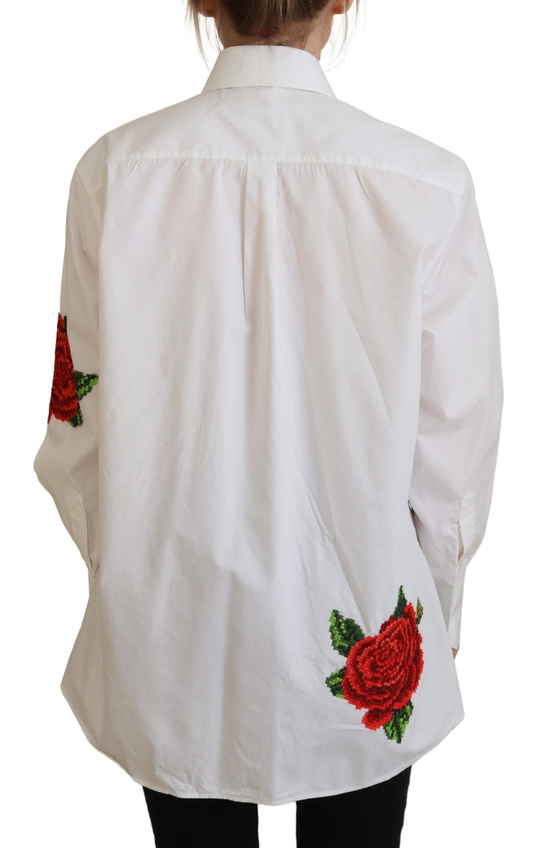 Elegante camisa de mezcla de seda bordada floral