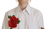 Elegante camisa de mezcla de seda bordada floral