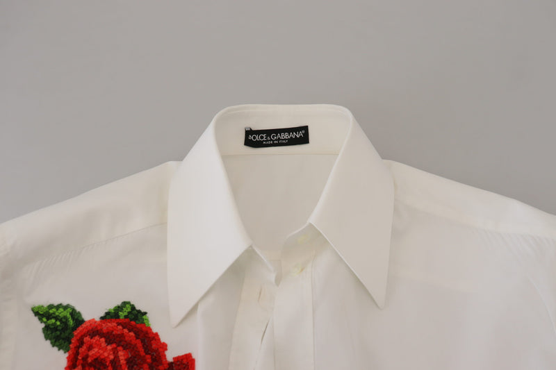 Elegante camisa de mezcla de seda bordada floral