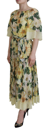 Floral Silk Pleated Maxi φόρεμα