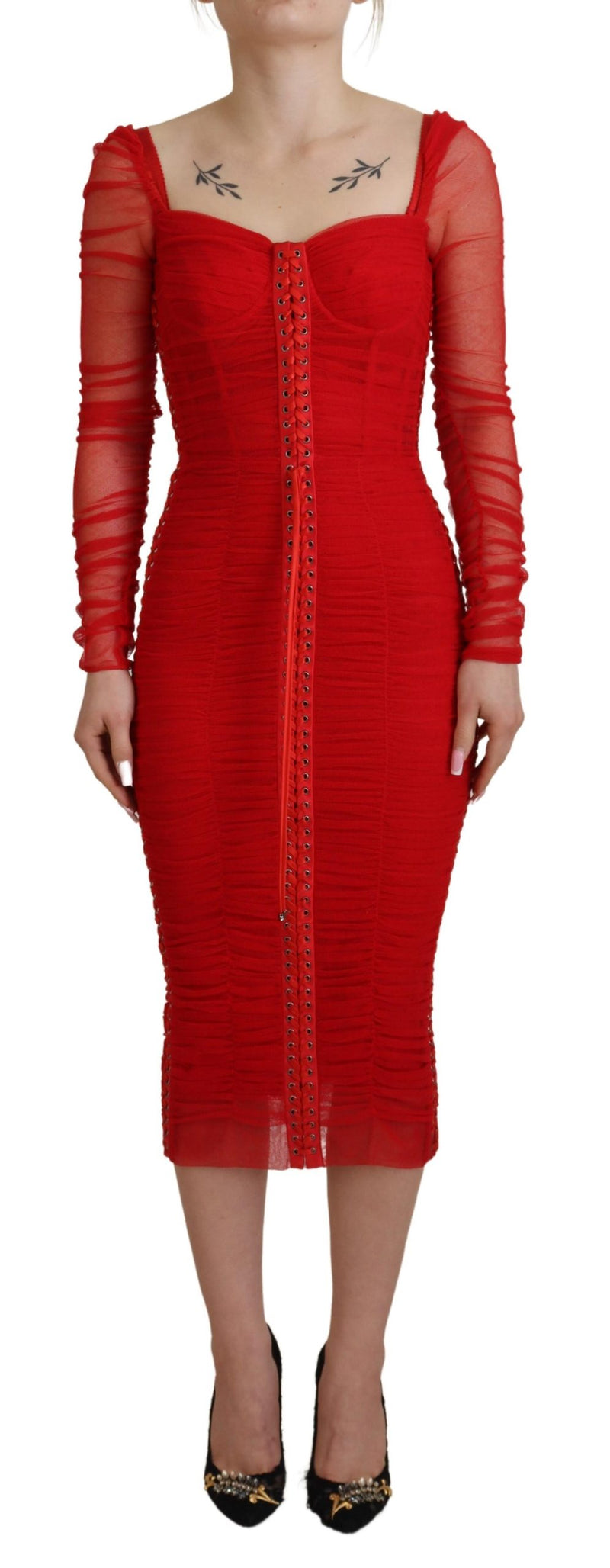 Élégant robe de gaine rouge corporel