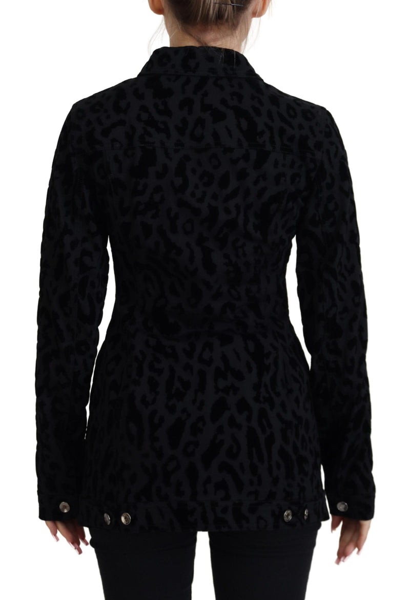 Chaqueta de mezclilla de patrón de leopardo elegante