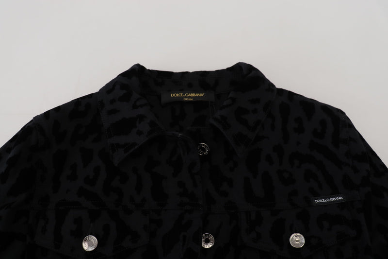 Chaqueta de mezclilla de patrón de leopardo elegante