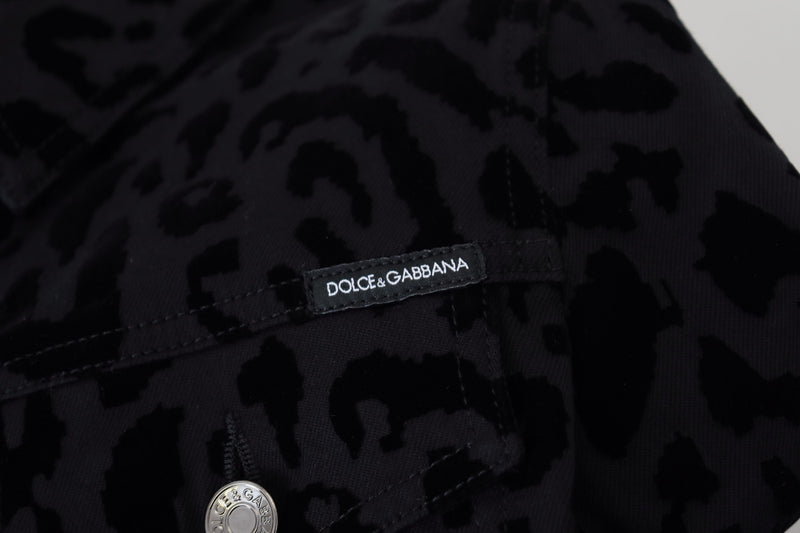 Chaqueta de mezclilla de patrón de leopardo elegante