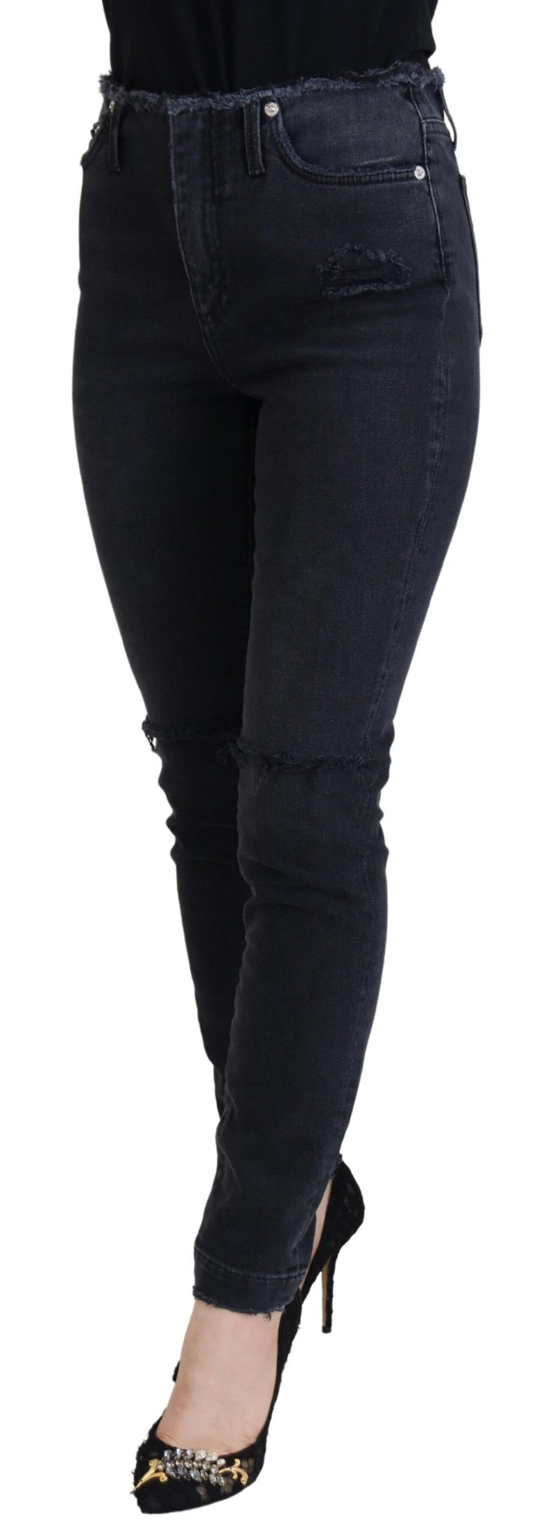 Elegante pantaloni in denim nero - Couture italiane