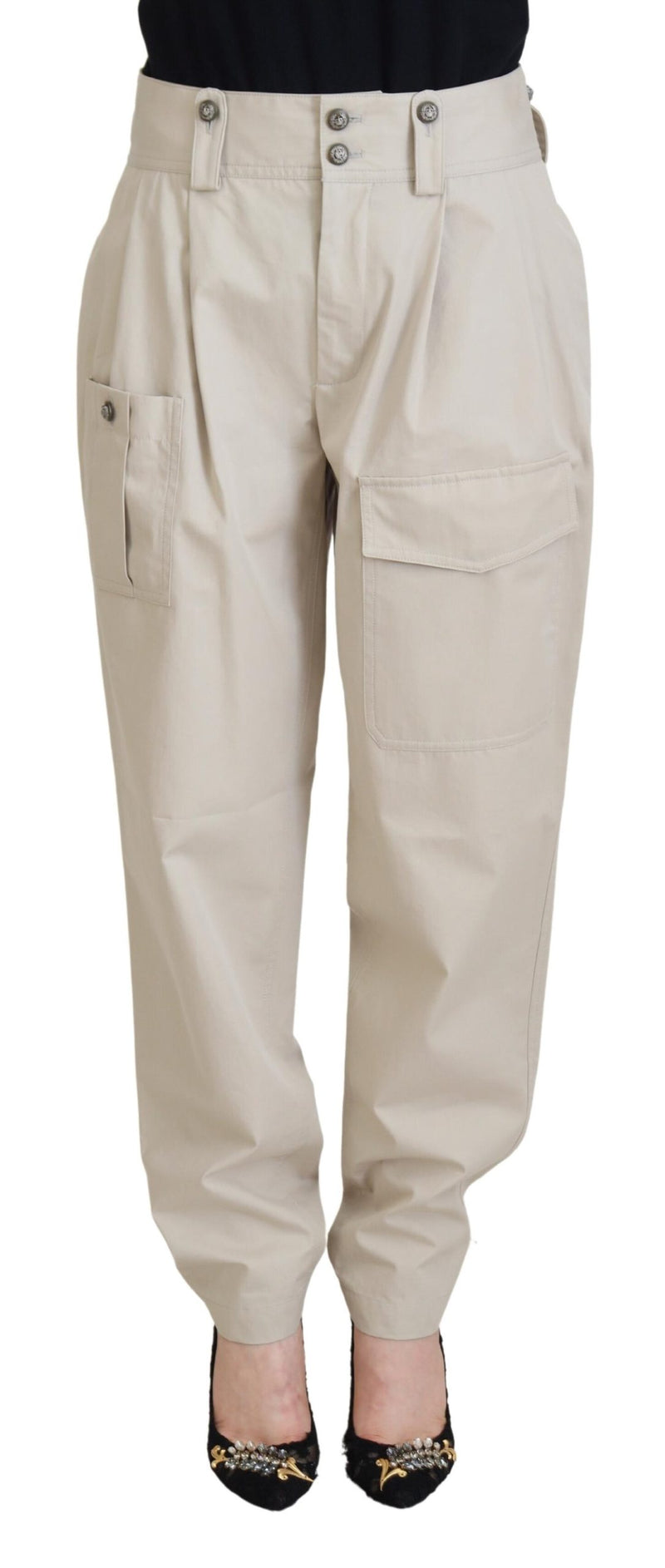 Eleganti pantaloni di cotone beige