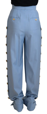 Elegant Light Blue Wool-Silk Blend Pants