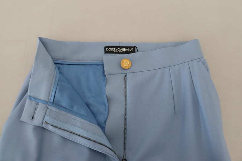 Eleganti pantaloni di miscela seta di lana a blu chiaro