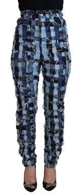 Patchwork multicolor jeans delgados de cintura alta