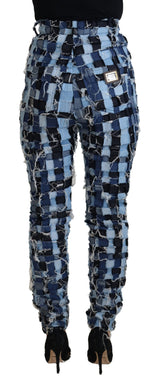 Patchwork multicolore jeans magri a vita alta