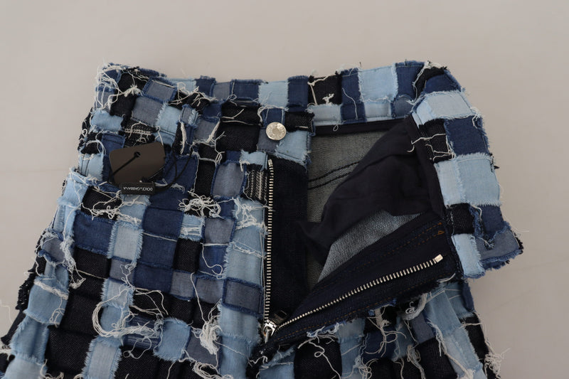 Patchwork multicolore jeans magri a vita alta