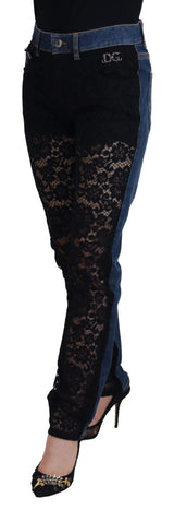 Elegant Floral Lace Front Denim