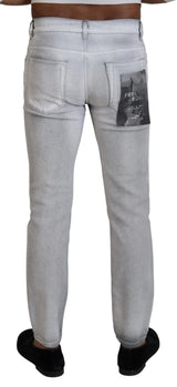 Elegantes pantalones de mezcla de algodón gray lavado