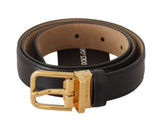 Ceinture en cuir noir élégant avec boucle en métal gravée