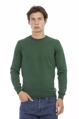 Elegante maglione da collo di cotone verde di cotone