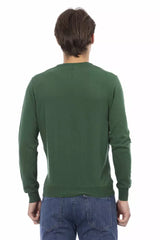 Elegante maglione da collo di cotone verde di cotone