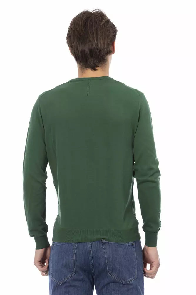 Elegante maglione da collo di cotone verde di cotone