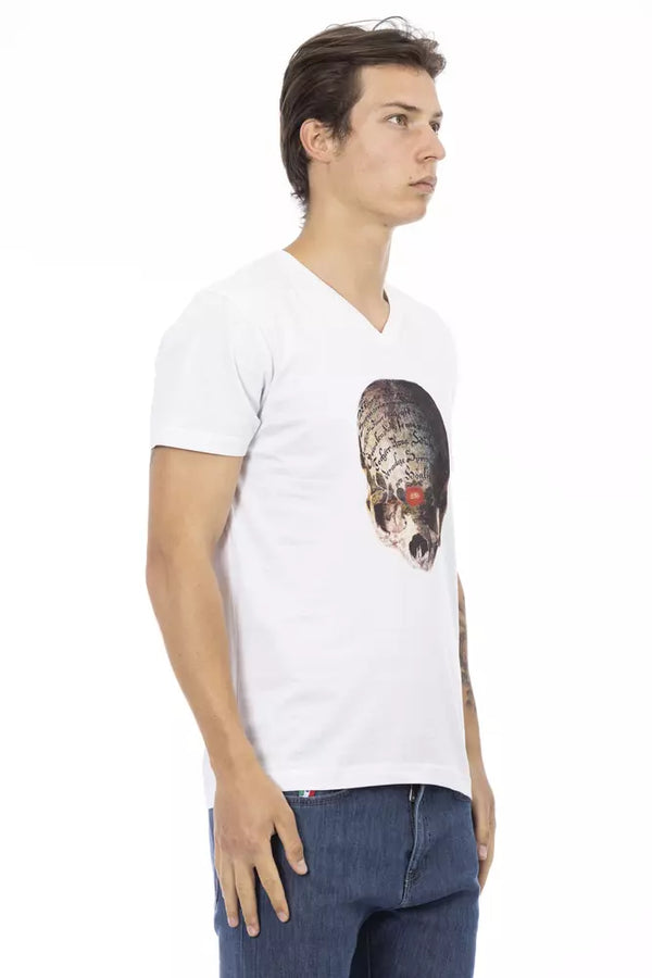 Elegante camiseta de cuello en V blanco con estampado elegante