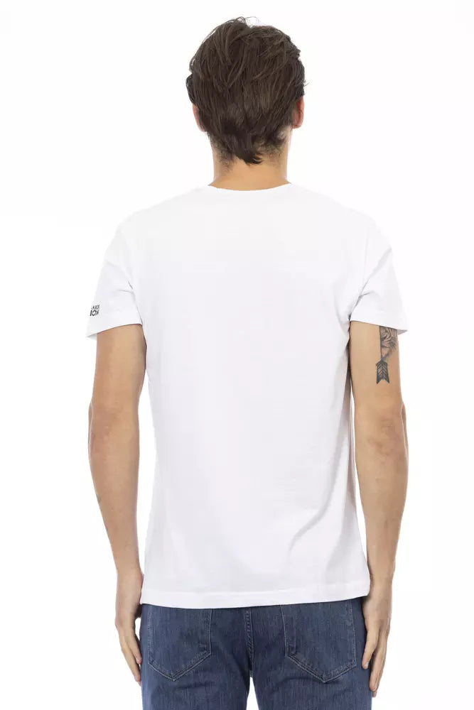 Elegante camiseta de cuello en V blanco con estampado elegante