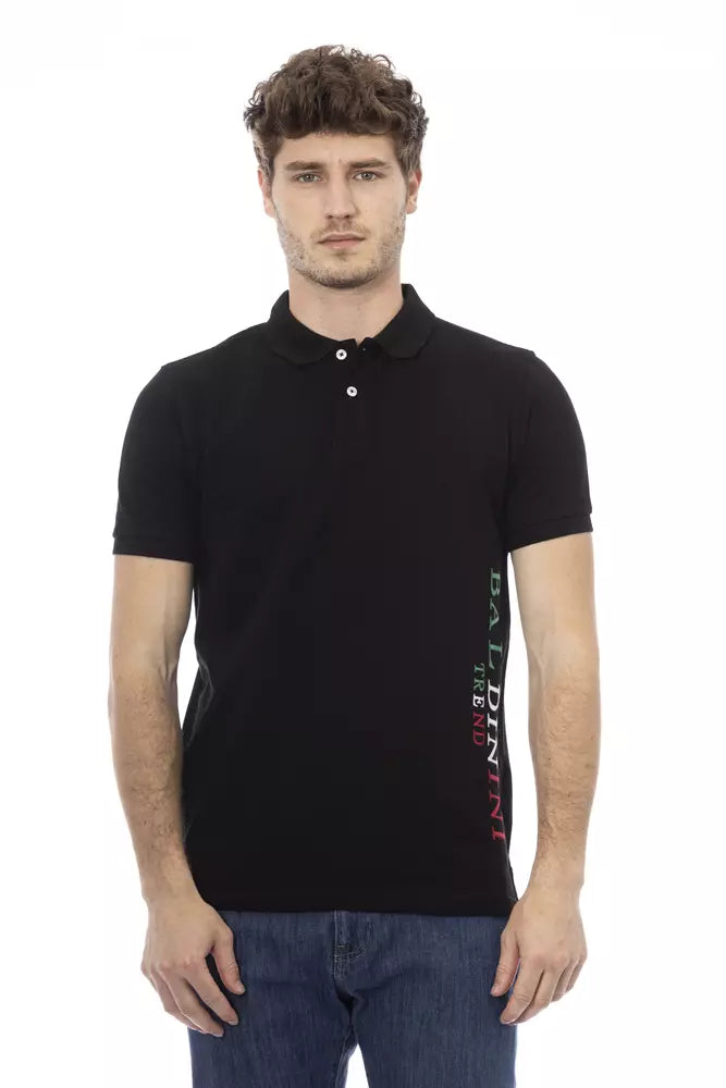 Polo de algodón negro clásico con bordados elegantes