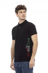 Polo in cotone nero classico con ricamo chic