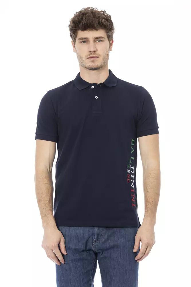 Chic Short Sleeve Blue Polo Stickdetail