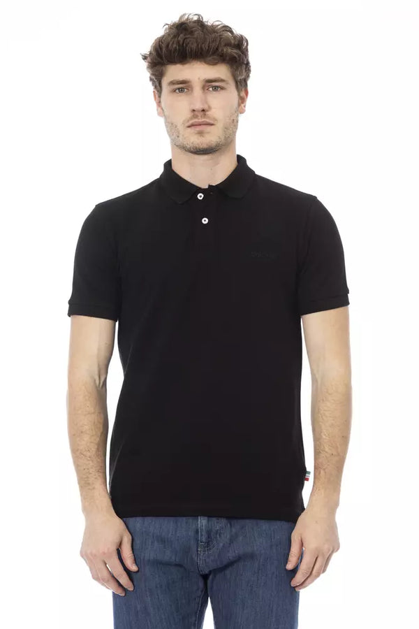 Polo di cotone nero elegante con ricamo chic