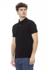 Polo di cotone nero elegante con ricamo chic