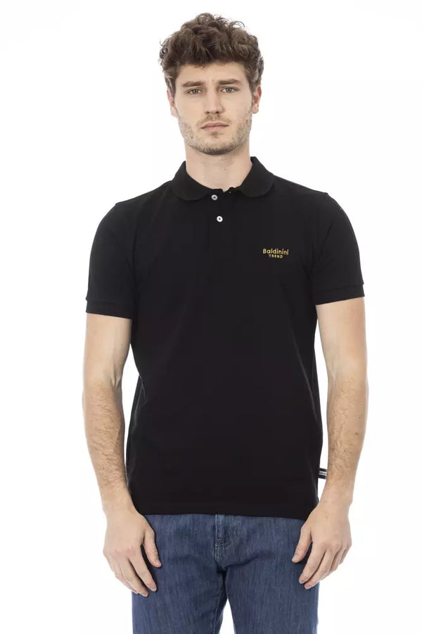 Elegante polo di cotone nero con ricamo