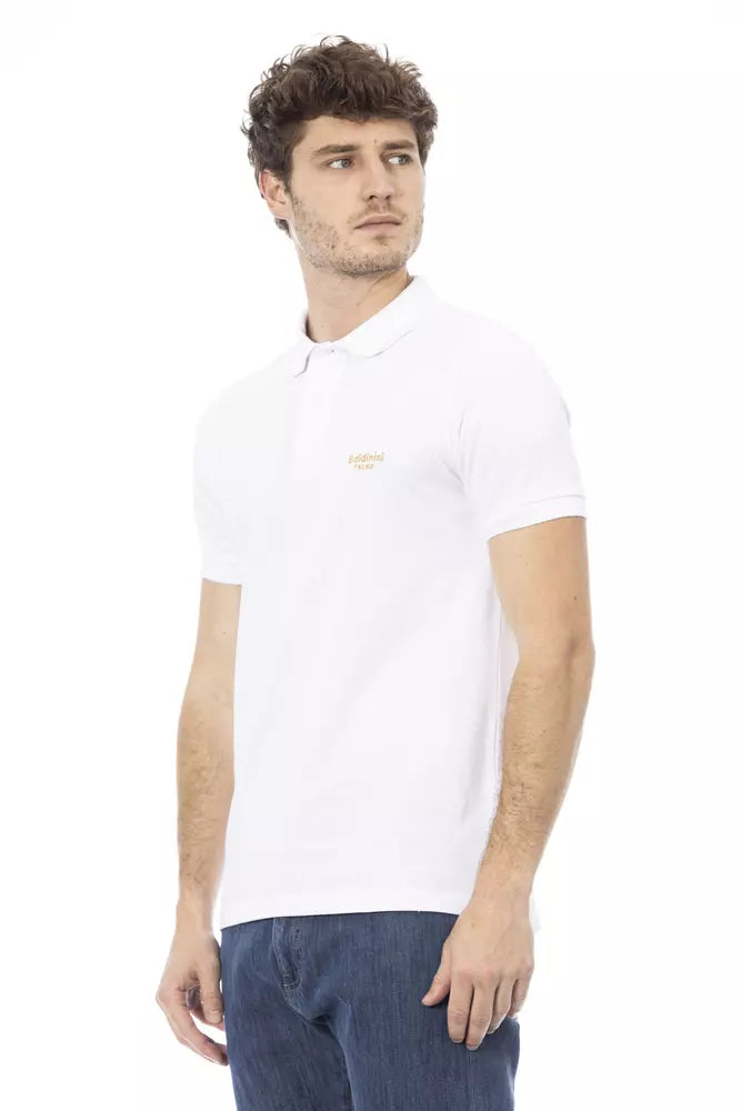 Elegante polo de algodón blanco con bordados elegantes