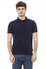 Elegante polo di cotone blu con ricamo chic