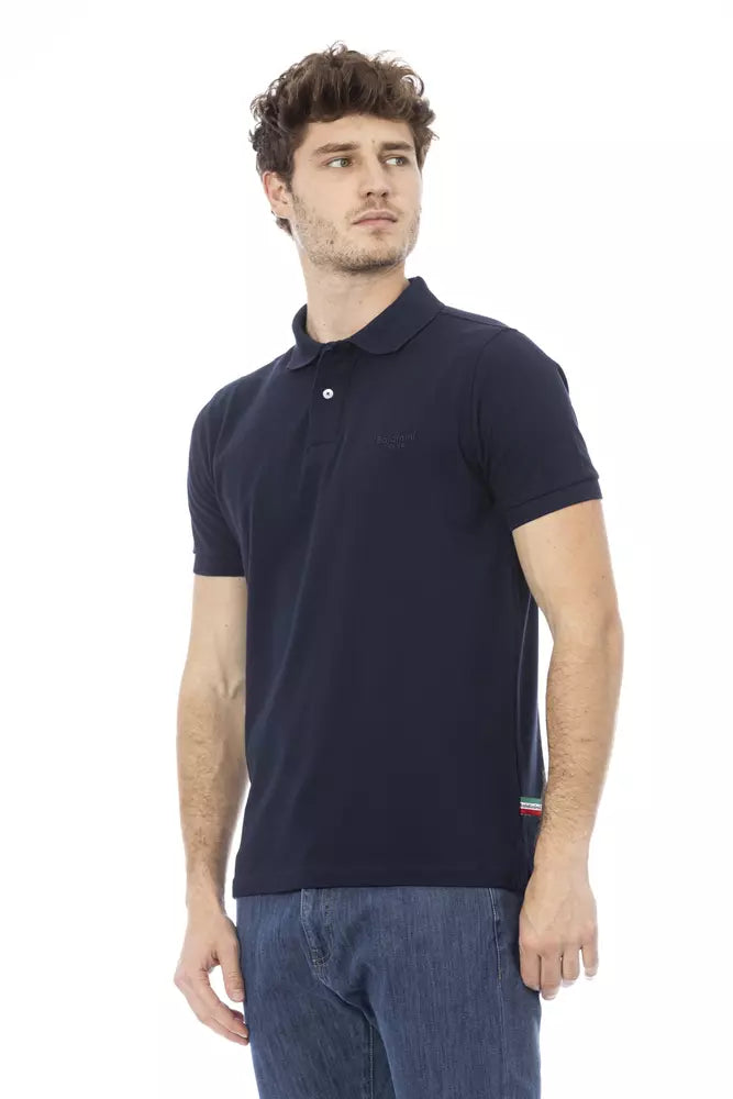 Elegantes blaues Baumwollpolo mit schicker Stickerei