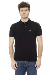 Elegante polo de algodón negro con bordado delantero