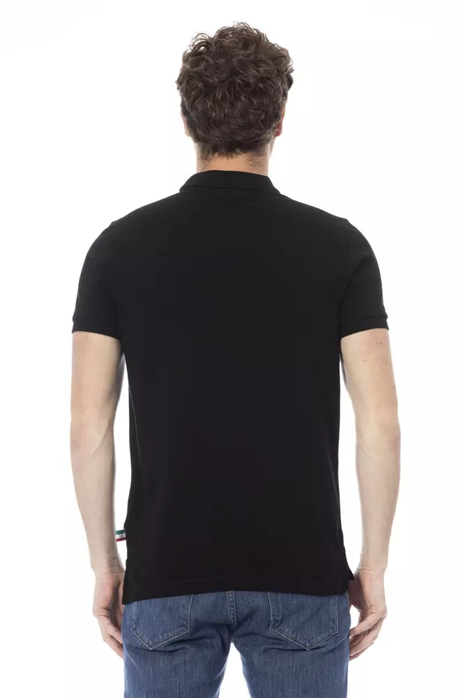 Elegante polo de algodón negro con bordado delantero