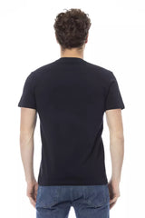 Trendy Blue Round Neck -Baumwoll -T -Shirt