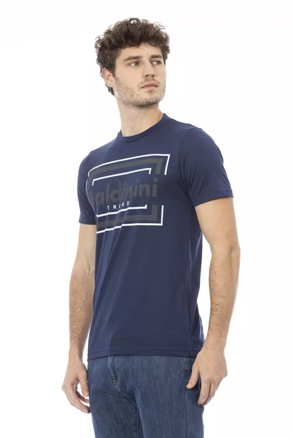 TEE de algodón azul elegante con estampado delantero