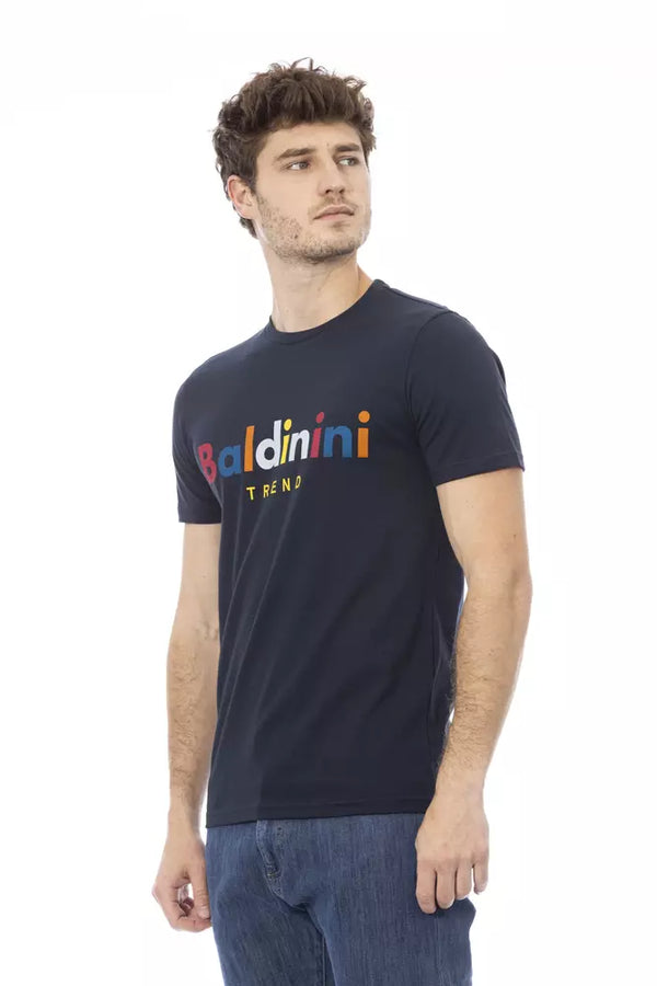 TEE de algodón azul elegante con estampado delantero