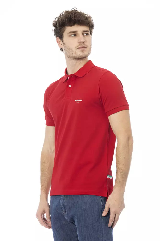 Elegante polo di cotone rosso con ricamo chic