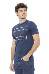 Chic Blue Cotton Tee με μπροστινή εκτύπωση υπογραφής