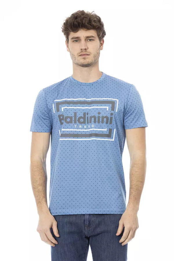 Chic hellblau Baumwoll -T -Shirt mit vorderen Druck