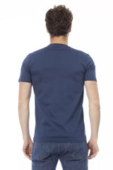 T-shirt en coton bleu chic avec imprimé avant signature