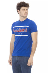 TEE de algodón azul elegante con estampado delantero