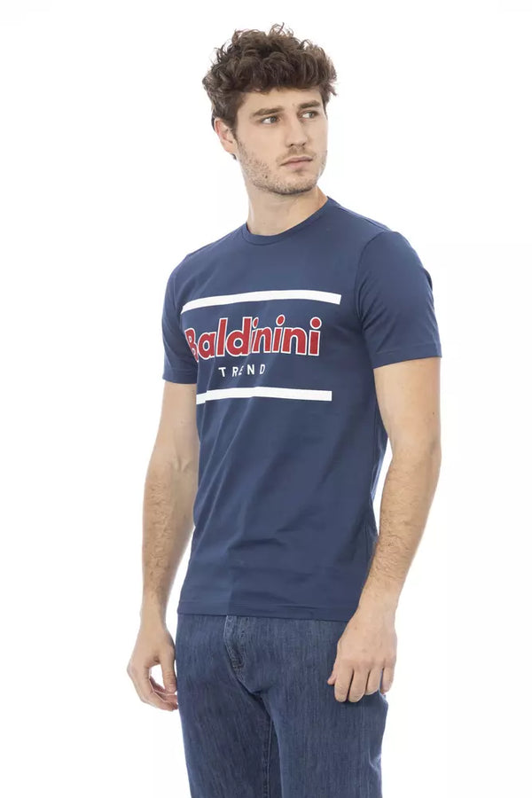 Elegante camiseta de algodón azul con estampado frontal elegante