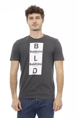 Chic Grey Baumwoll -T -Shirt mit einzigartigem vorderen Druck