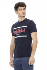 TEE de algodón de cuello redondo azul elegante