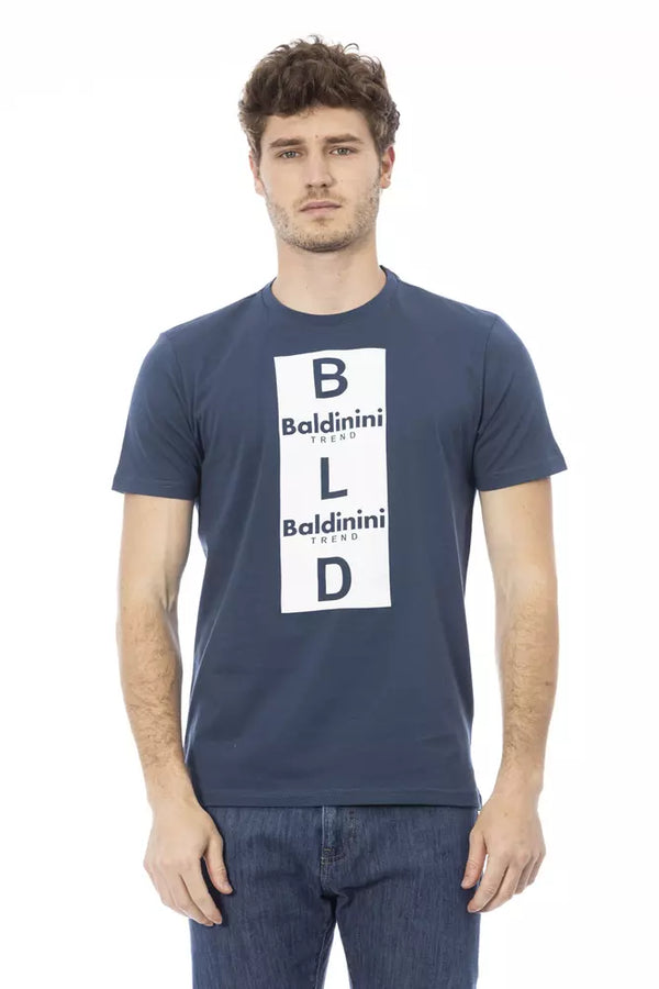 Elegantes blaues Baumwoll -Kurzarm -T -Shirt