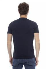 T-shirt de coton à cou rond bleu chic