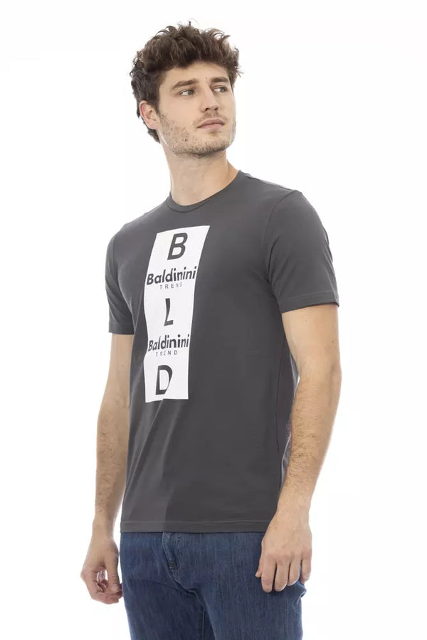 Chic Grey Baumwoll -T -Shirt mit einzigartigem vorderen Druck