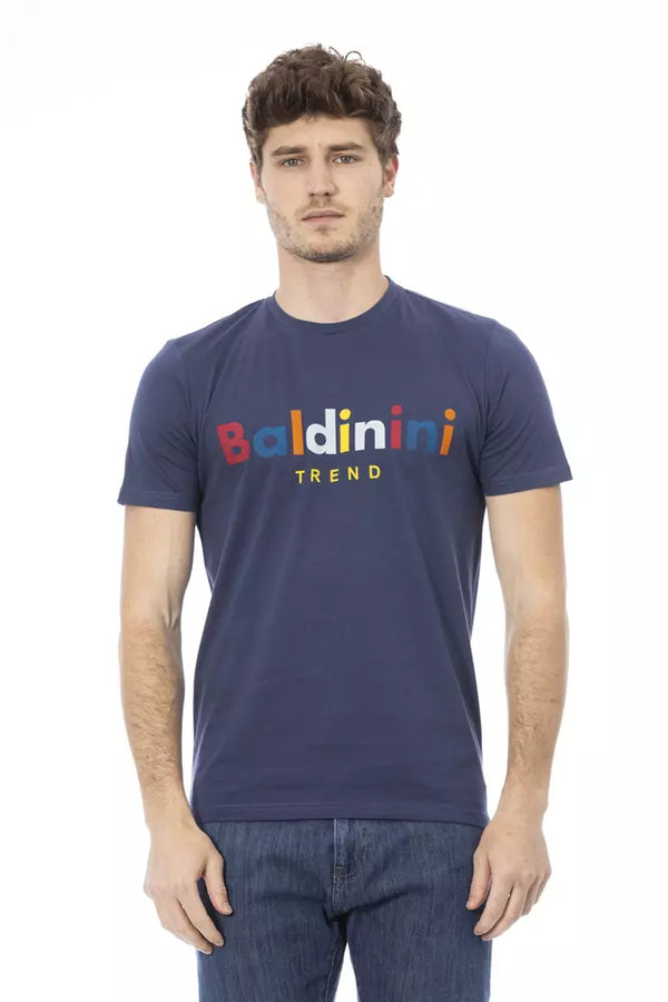 Elegantes blaues Baumwoll -T -Shirt mit stilvollem Frontdruck