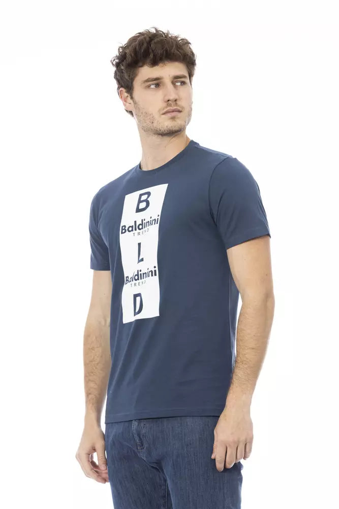 Elegantes blaues Baumwoll -Kurzarm -T -Shirt